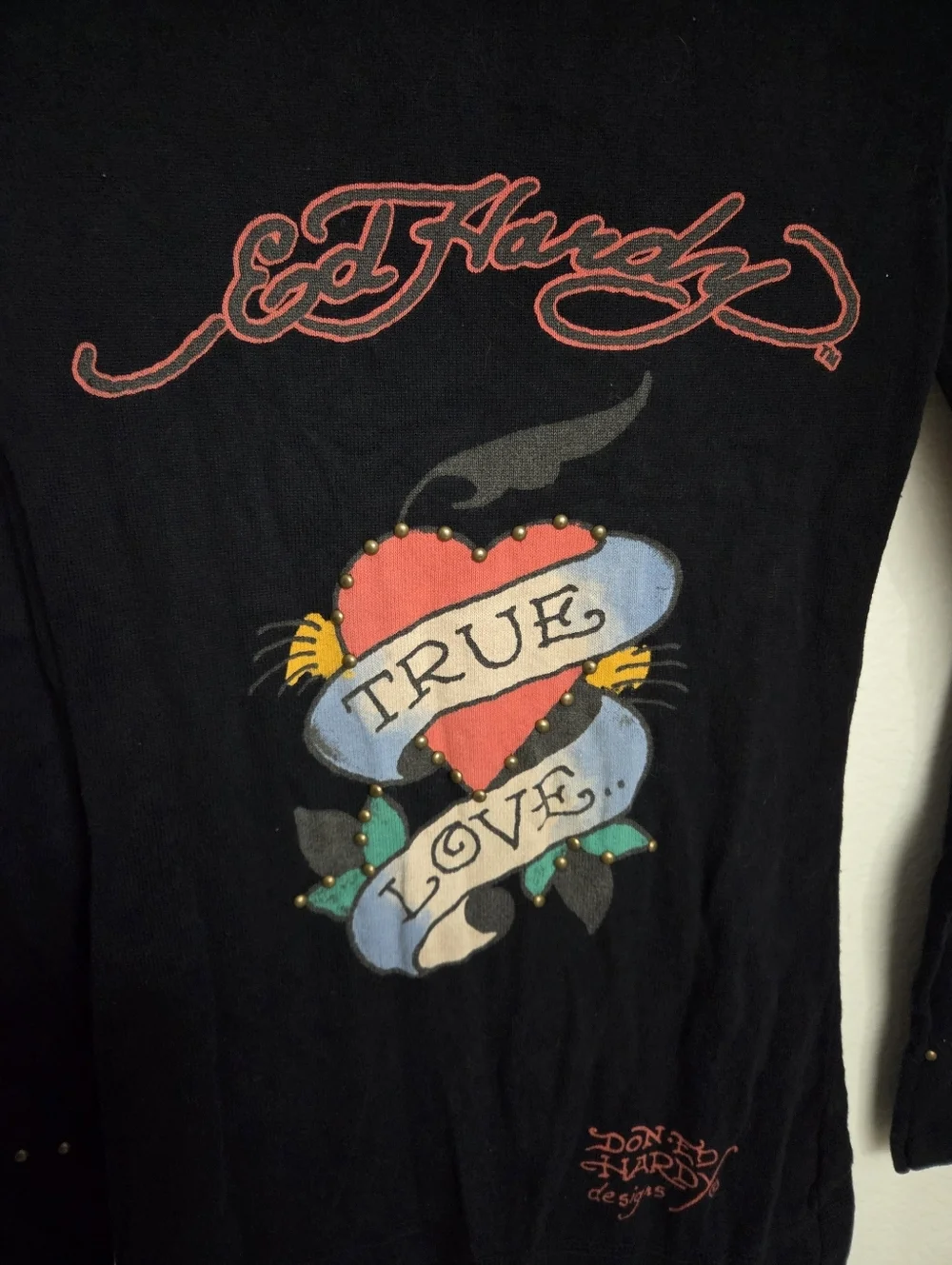 Ed Hardy Christian Audigier True Love Sweater Women's Size Xsmall Zip Up Y2K - Picture 10 of 15